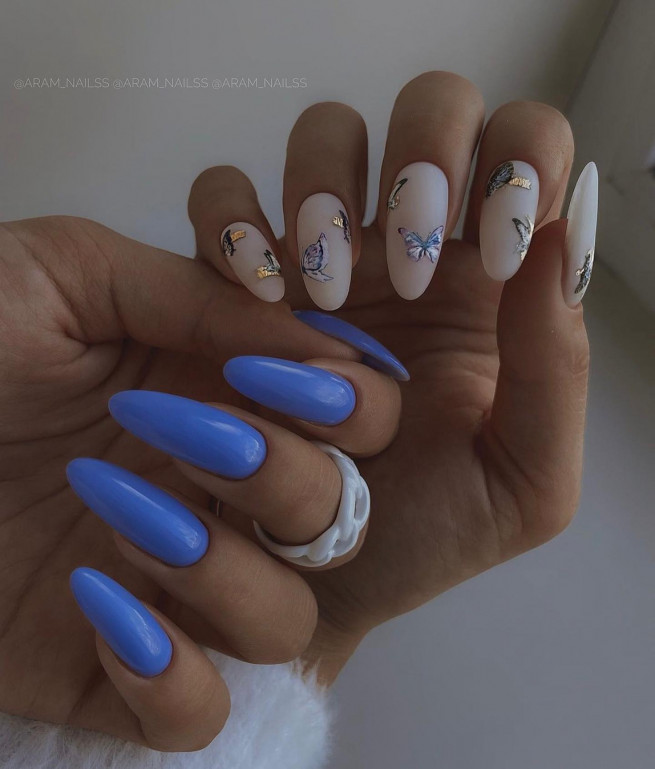 50 The Cutest Spring Nails Ever : Butterfly Matte Almond Nails