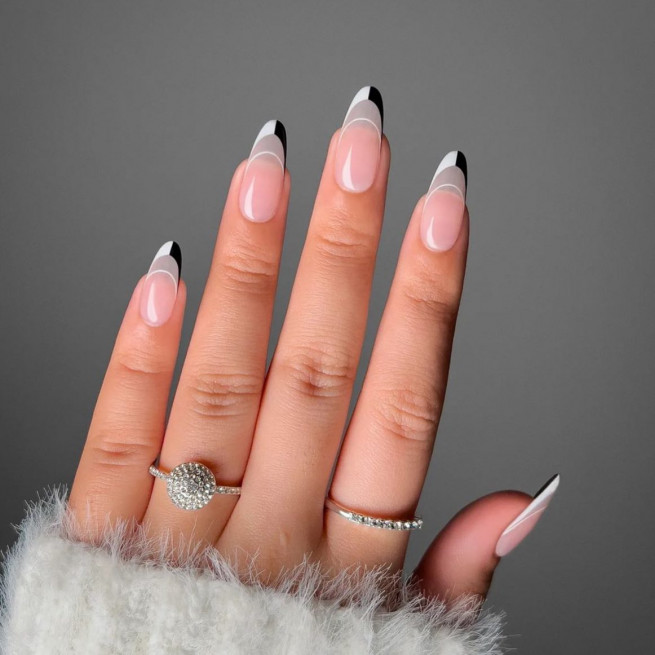 40 The Chicest Nail Art That You Need To Try Out : Black and White Double French Nails