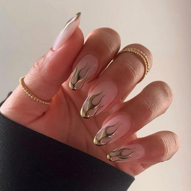 40 The Chicest Nail Art That You Need To Try Out : Gold Hot Flame French Tip Nail Art