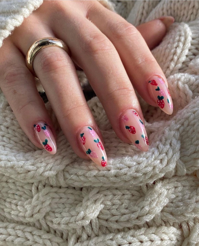 50 The Cutest Spring Nails Ever : Strawberry Nail Art