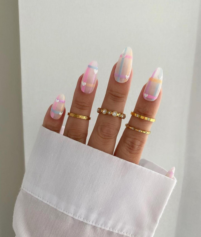 50 The Cutest Spring Nails Ever : Pastel Gingham Nails