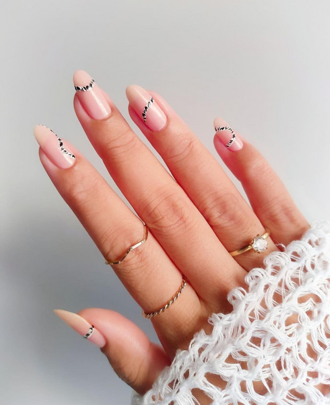 40 The Chicest Nail Art That You Need To Try Out : Zebra Stripped Line Nude  Nail Art I Take You | Wedding Readings | Wedding Ideas | Wedding Dresses |  Wedding Theme