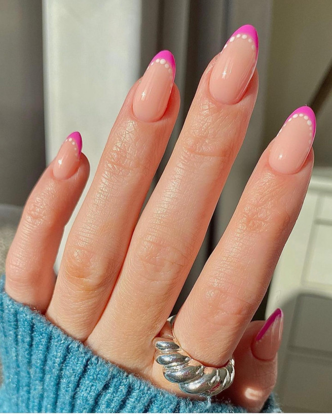 50 Trendy Pink Nails That’re Perfect For Spring : Hot Pink French Tip Nails
