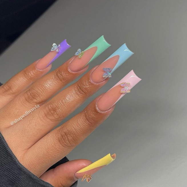 50 The Cutest Spring Nails Ever : Pastel French Tip Nails with Butterfly