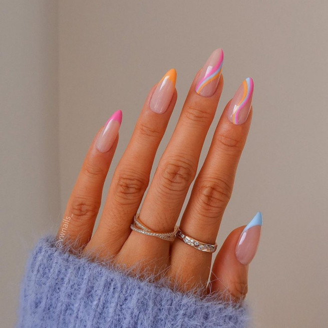 40 The Chicest Nail Art That You Need To Try Out : Blue, Pink and Orange Nail Art