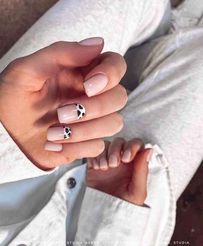 50 The Cutest Spring Nails Ever : Cow Print Reverse French Nails