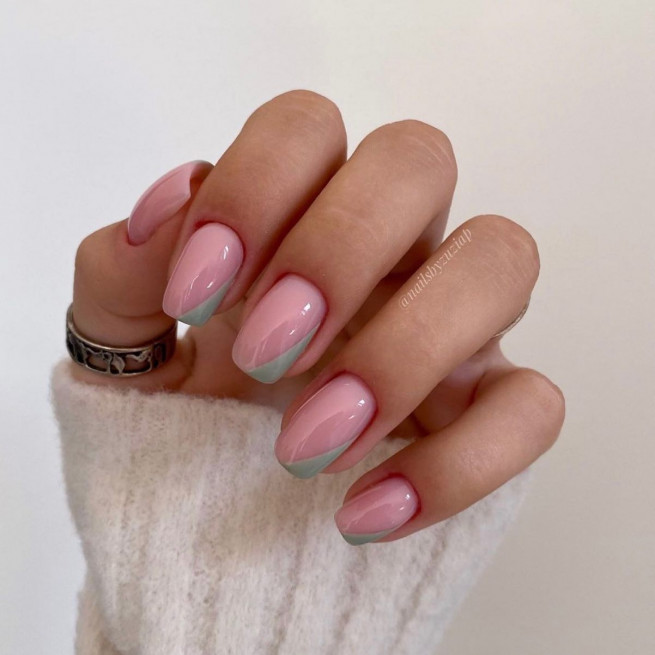 50 The Cutest Spring Nails Ever : Sage Green Side French Tip Nails