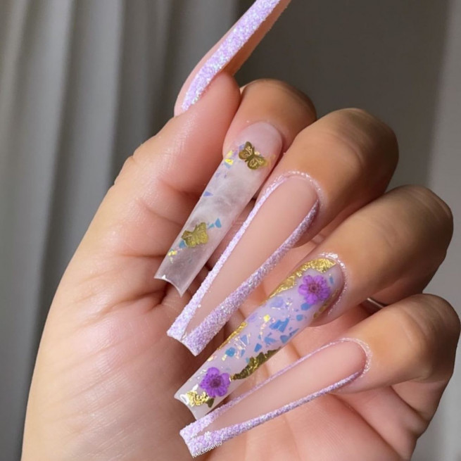 50 The Cutest Spring Nails Ever : Textured, Encapsulated Flower Long Nails