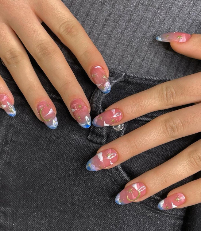 40 Cutest Summer Nail Designs in 2022 : Cloud Clear Base Nail Art