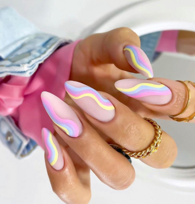 40 The Most Beautiful Easter Nails : Pastel Swirly Pink Almond Nail Art