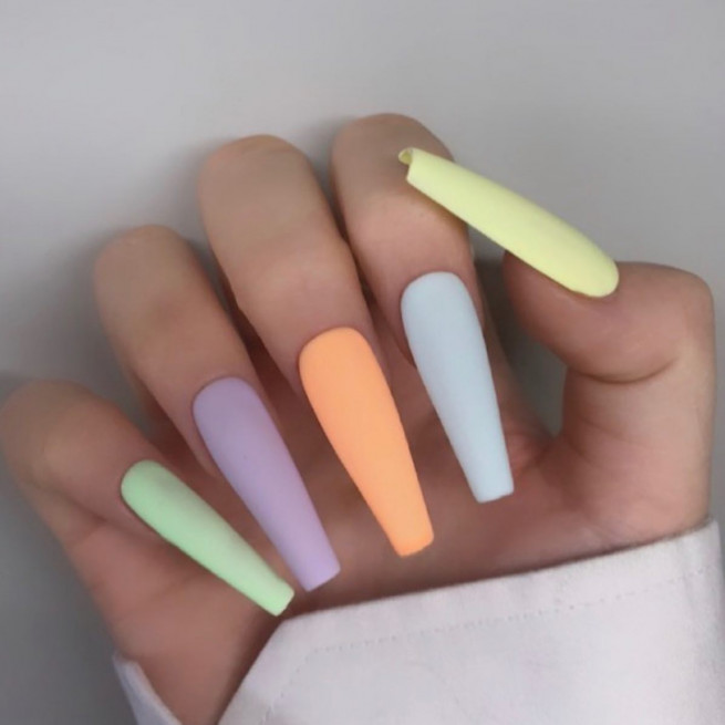 40 The Most Beautiful Easter Nails : Acrylic Matte Pastel Nail Colours