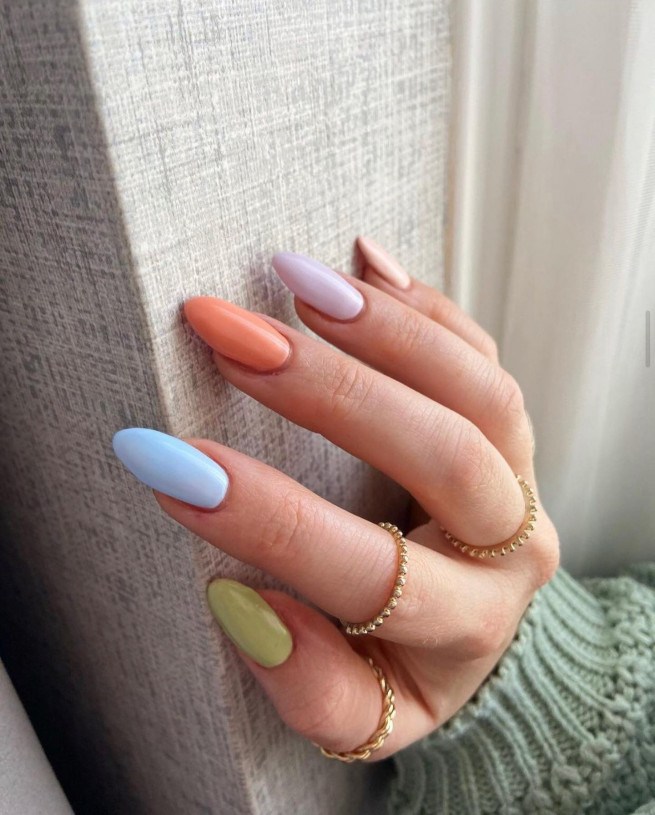 40 The Most Beautiful Easter Nails : Mixed Pastel Nails