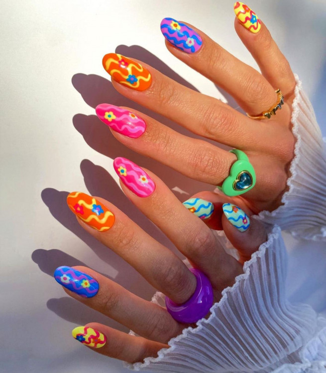 40 Cutest Summer Nail Designs in 2022 : Mix and Match Vibrant Summer Nail Art Design