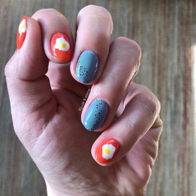 40 The Most Beautiful Easter Nails : Fried-Egg Red Nail Art