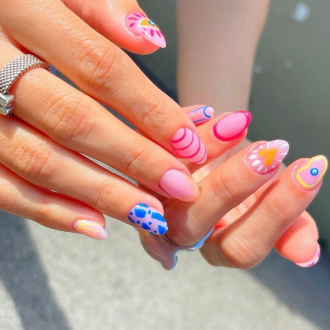 40 Cutest Summer Nail Designs in 2022 : Funky Pink Summer Nail Art