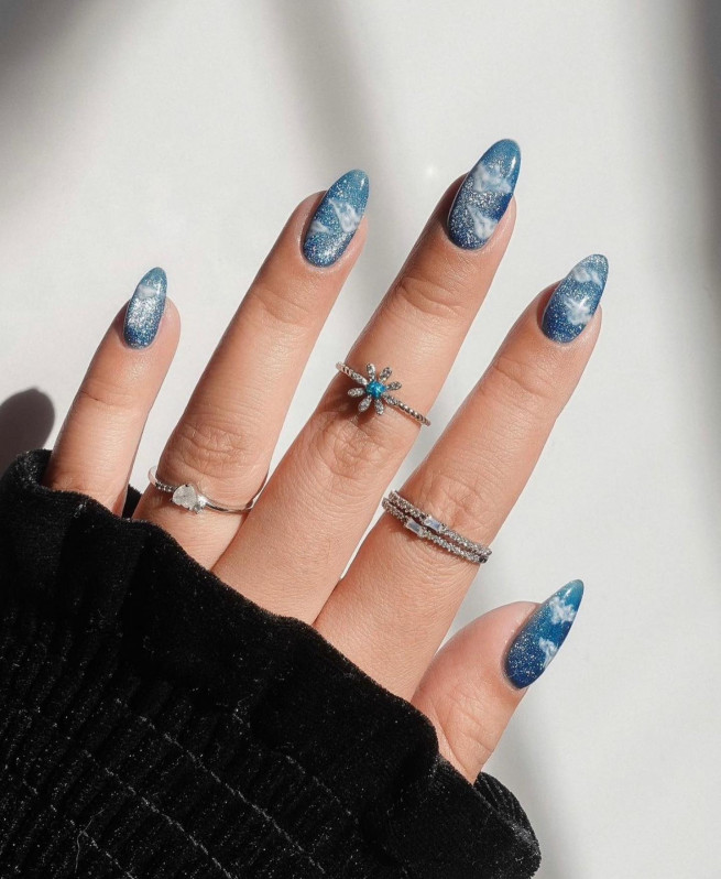 40 Cutest Summer Nail Designs in 2022 : Dreamy Fluffy Cloud Nail Art