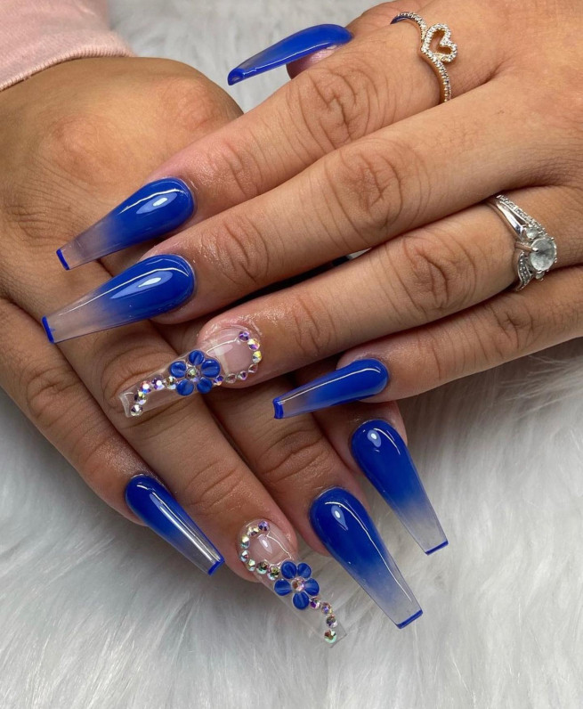 40 Gorgeous Royal Blue Nail Designs : Ombre Royal Blue Clear Tip Nails