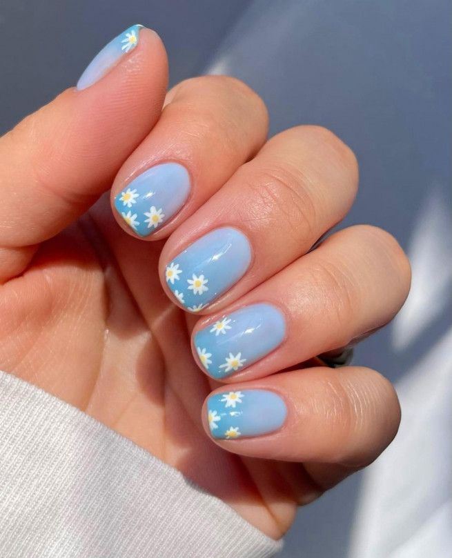 50 Pretty Floral Nail Designs : Flower & Blue French Nail Art I Take You, Wedding Readings, Wedding Ideas, Wedding Dresses