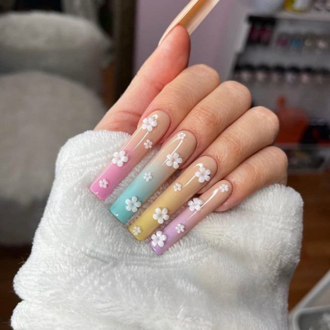 50 Pretty Floral Nail Designs : 3D Pastel Ombre Acrylic Nails