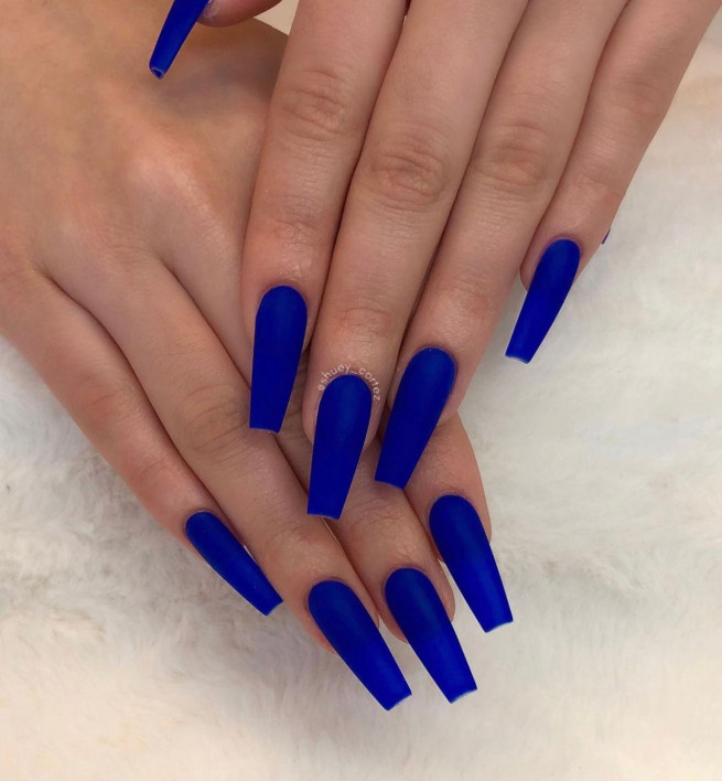 40 Gorgeous Royal Blue Nail Designs : Matte Royal Blue Acrylic Coffin Nails