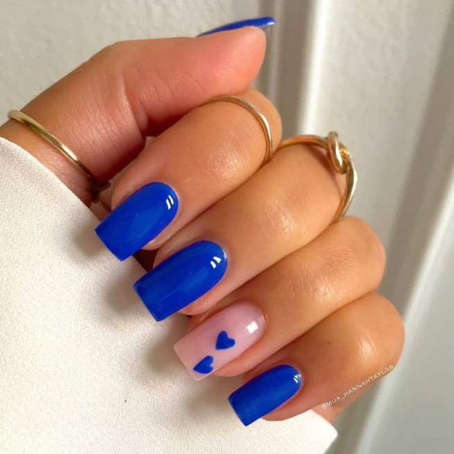 40 Gorgeous Royal Blue Nail Designs : Royal Blue Heart Clear Base Nails