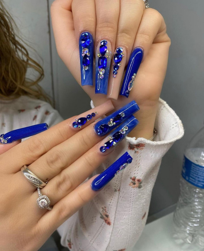40 Gorgeous Royal Blue Nail Designs : Jewel, Soft Marble Royal Blue and  Nude Nails I Take You | Wedding Readings | Wedding Ideas | Wedding Dresses  | Wedding Theme