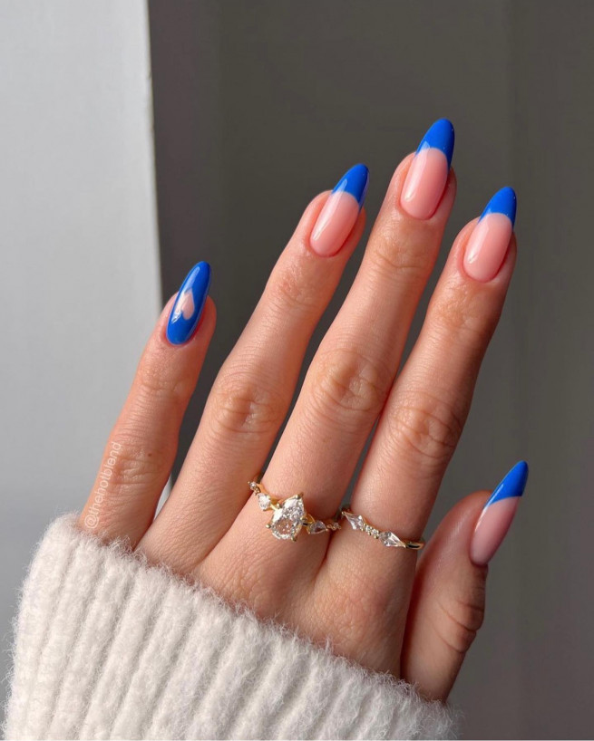 40 Gorgeous Royal Blue Nail Designs : Royal Blue French Tip Nails & Heart