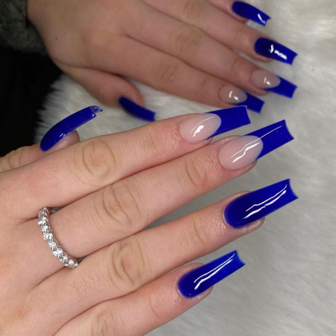 40 Gorgeous Royal Blue Nail Designs : Glossy Royal Blue French Tip Nails