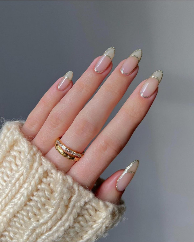 50 Best Wedding Day Nails for Every Style : Glitter Double French Almond Nail Art