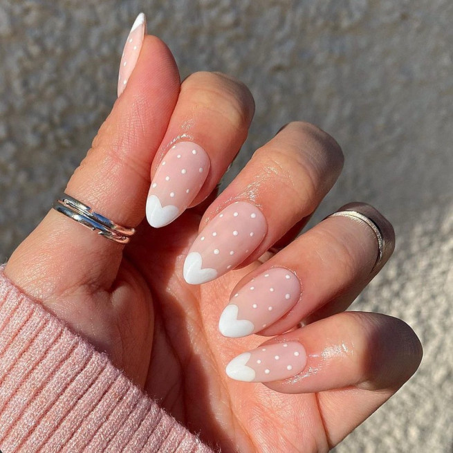 50 Best Wedding Day Nails for Every Style : White Dot & Heart Tips