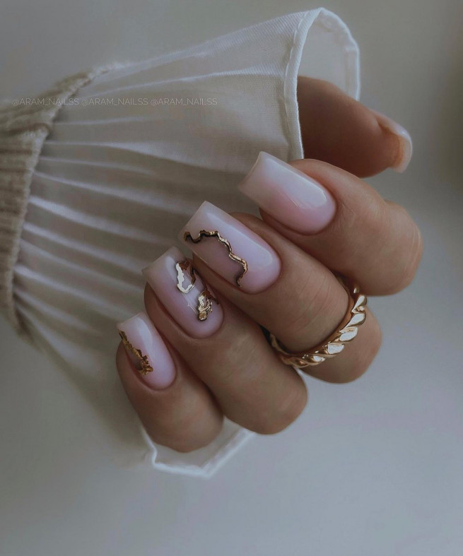 50 Best Wedding Day Nails for Every Style : Gold Foil Embossed Nail Art