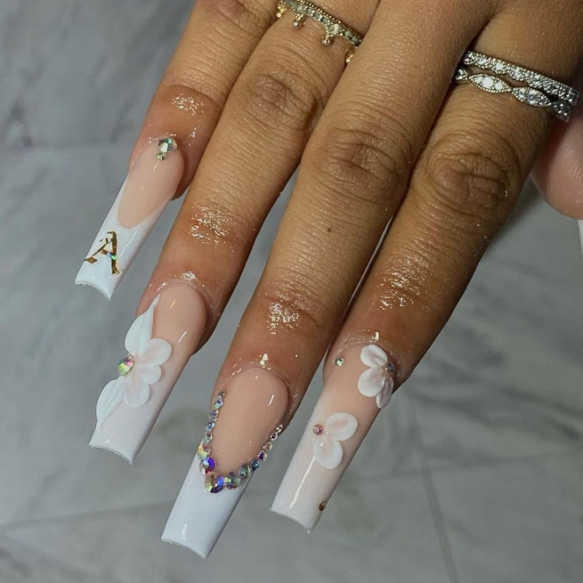 wedding nails 2022, bridal nails, bridal nails 2022, bridal nail art designs, best wedding nails, wedding nail art designs, 3d floral nail art, white wedding nails, white nail art design, simple bridal nails, simple wedding nails, french nails wedding