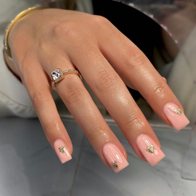50 Best Wedding Day Nails for Every Style : Gold Glitter Heart Gel Nails