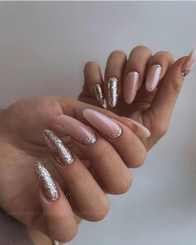 50 Best Wedding Day Nails for Every Style : Glitter Almond Nails