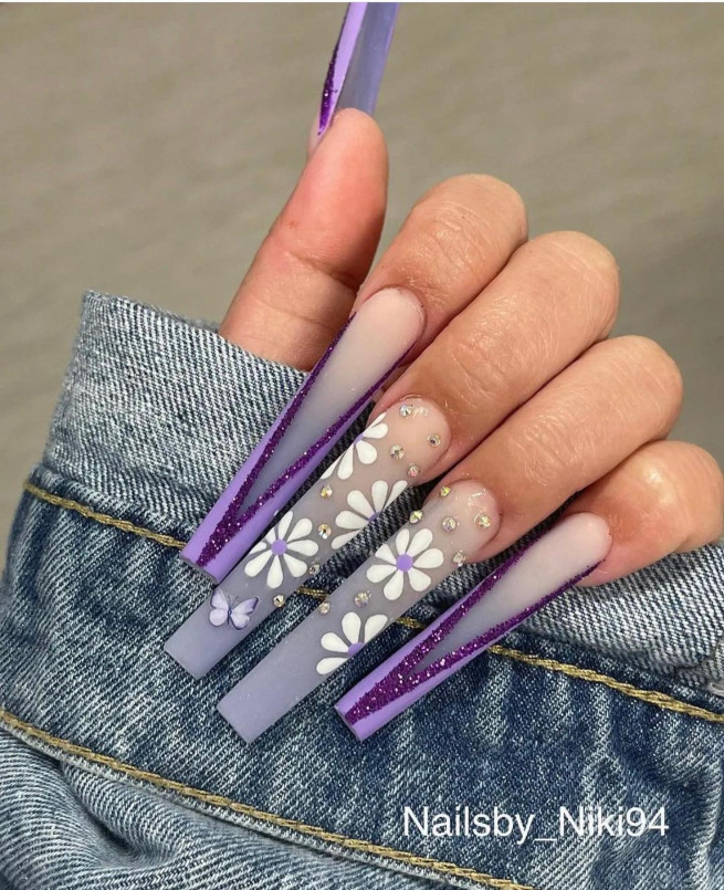 40 Cute Acrylic Nails To Wear This Spring : Purple French Nail Art