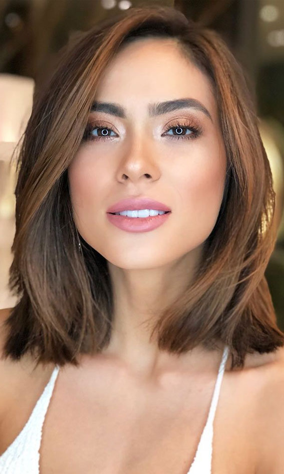 30 Stylish Shoulder Length Haircuts To Try Now : Subtle Copper Face-Framing