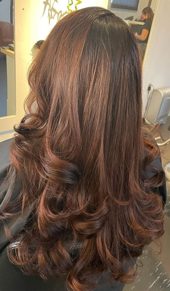 40 Best Layered Haircuts & Hairstyles For 2022 : Cinnamon Brown Balayage + Layers