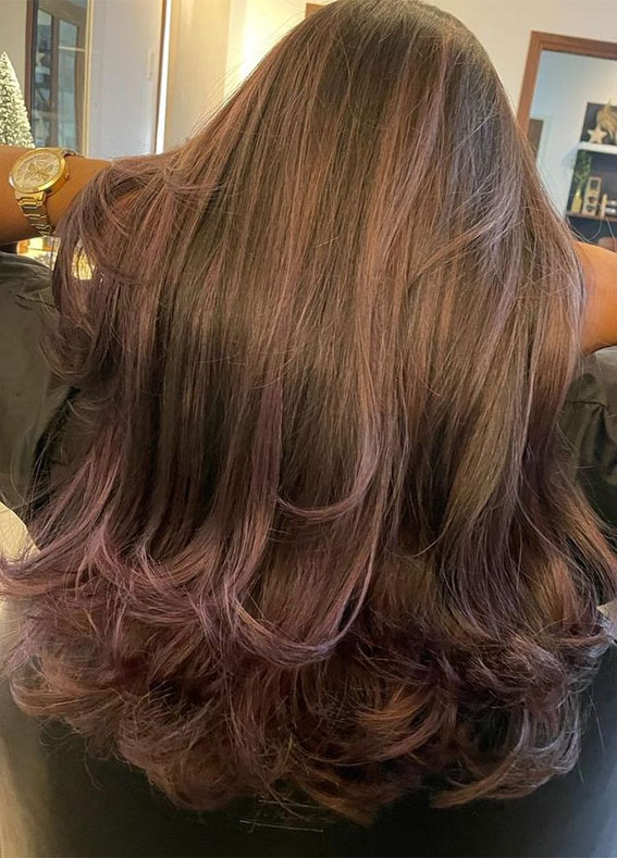 40 Best Layered Haircuts & Hairstyles For 2022 : Ashy violet balayage highlights