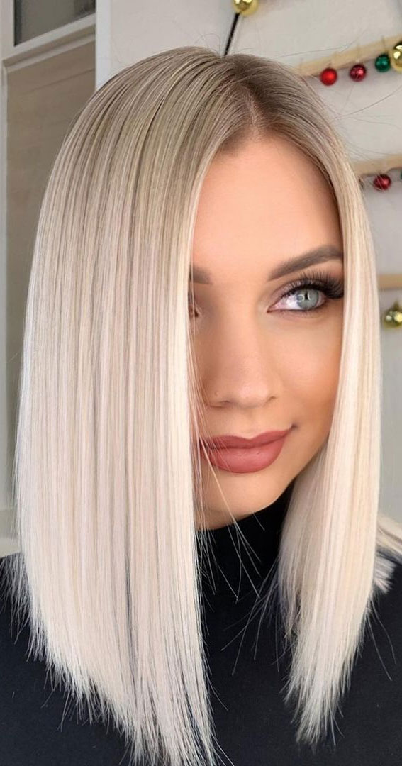 platinum blonde lob hairstyle, blonde shoulder length haircut, blonde medium length haircut, blonde hairstyle, medium length hairstyles 2022, blonde medium length, layered haircut, medium length haircut