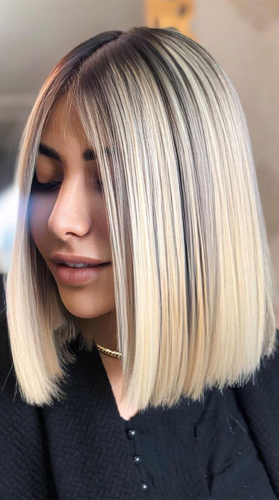 37 Best Blonde For Medium Length Haircuts : Blonde Lob Haircut with Shadow Roots