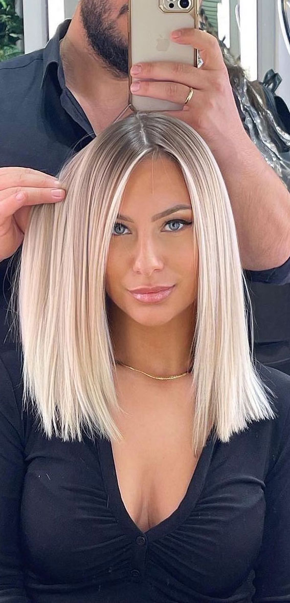 Image of Blunt layered cut blond hair