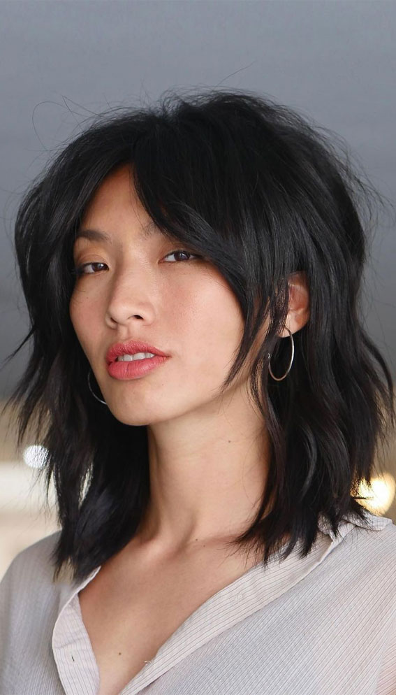 30 Stylish Shoulder Length Haircuts To Try Now : Modern Shag Haircut