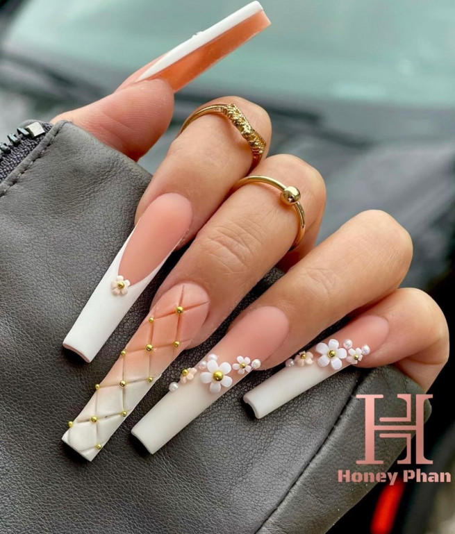 45 Best Prom Nails for 2022 : Nude Ombre and 3D Flower Nails