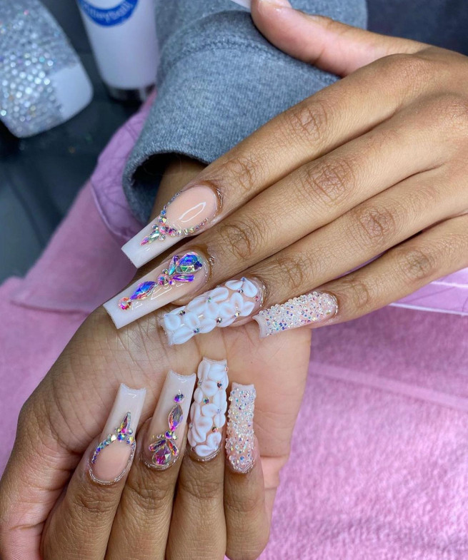 45 Best Prom Nails for 2022 : Textured, 3D Flower & Rhinestone Nails