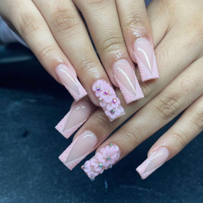 45 Best Prom Nails for 2022 : Textured V French Pink Nails