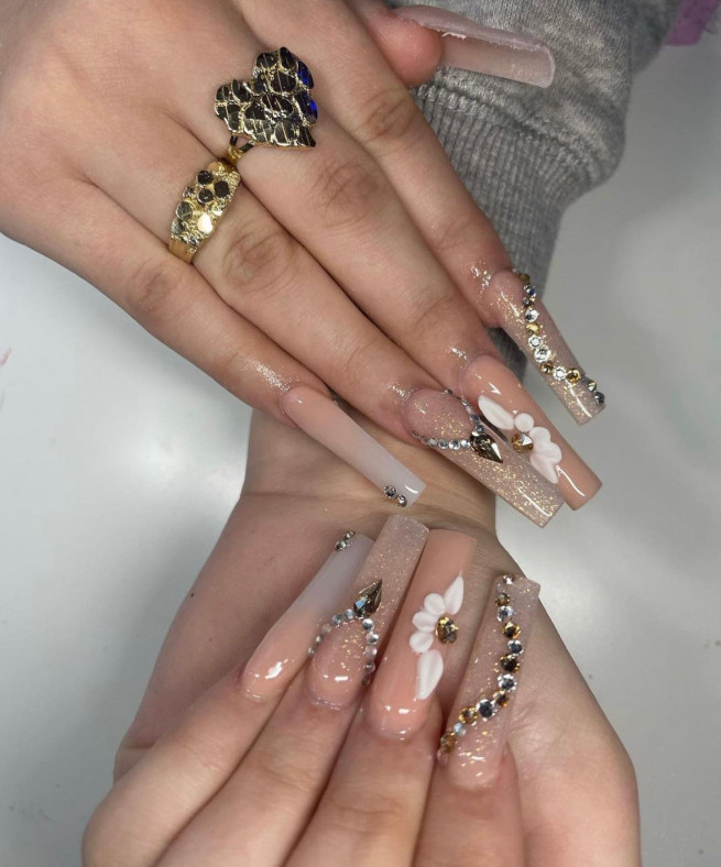 45 Best Prom Nails for 2022 : Nude Ombre, 3D Flower & Textured Nails