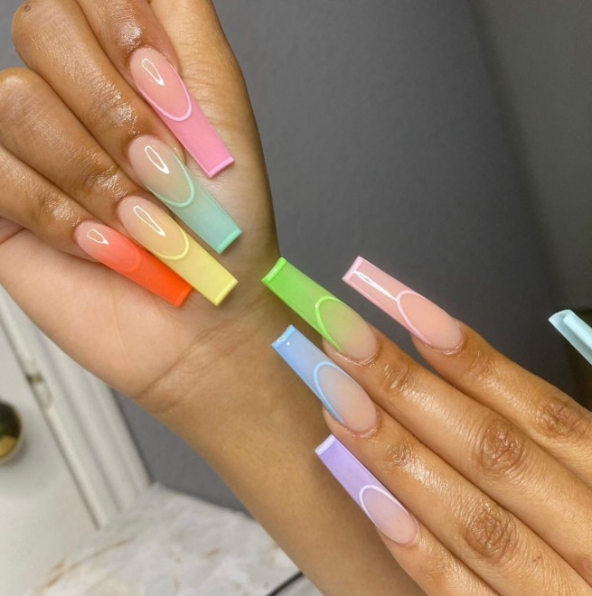 45 Best Prom Nails for 2022 : Ombre Skittle Nails