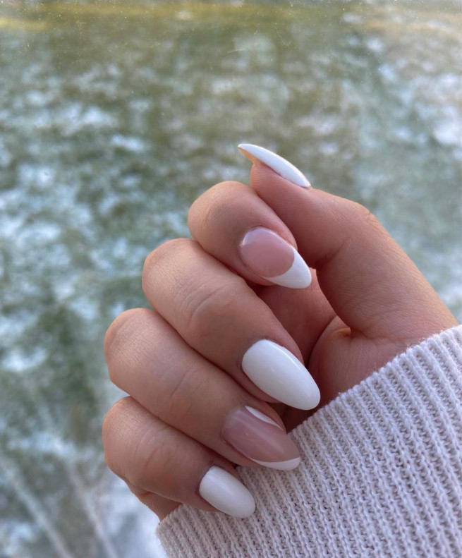 35 Nude Nails with White Details : White French + White Polish Nails
