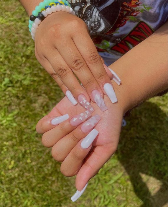 45 Best Prom Nails for 2022 : Butterfly White & Ombre Nails I Take You ...