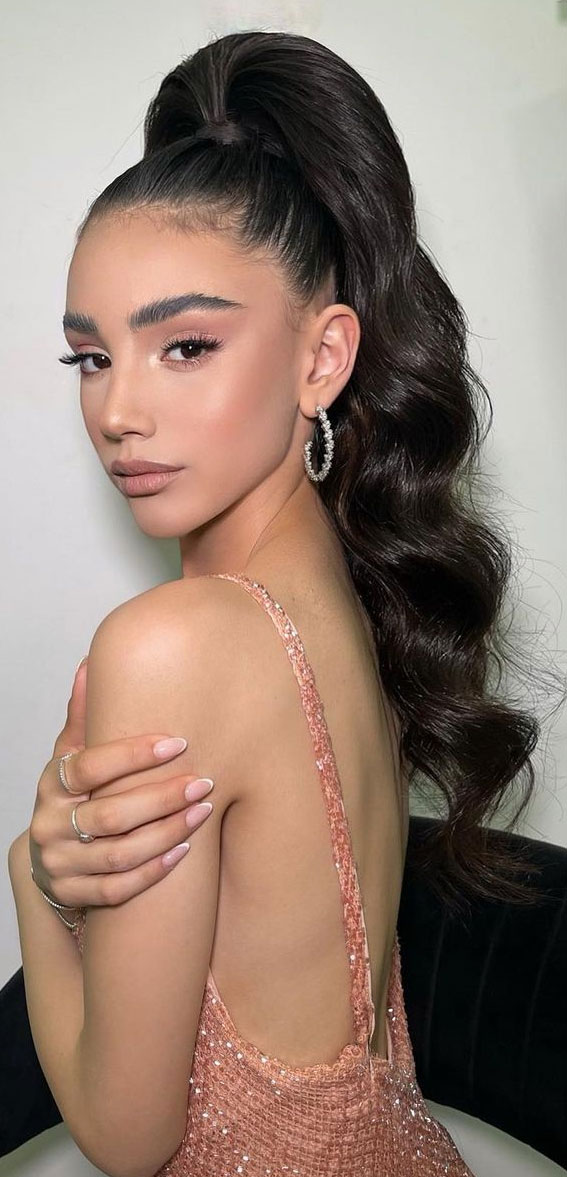 35 Best Prom Hairstyles for 2022 : High Ponytail with Water Waves